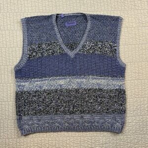 Vintage Esprit Sweater Vest Men Large Blue Wool Mohair Blend Knit Crop Boxy Fit